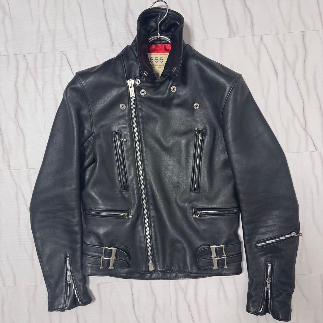 美品✨666 レザーダブルライダースジャケット ステアハイド ブラック 本革34