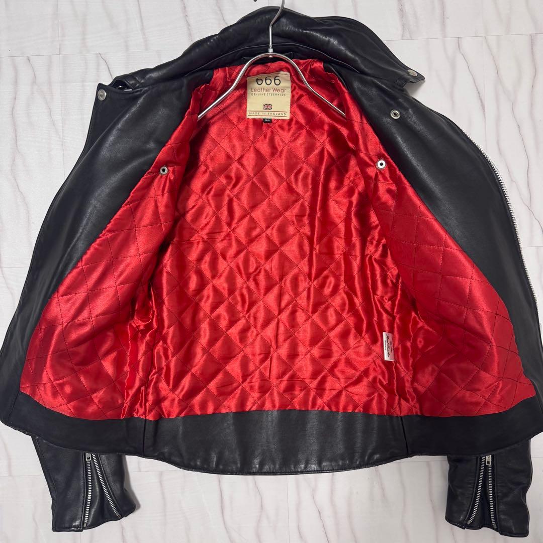 美品✨666 レザーダブルライダースジャケット ステアハイド ブラック 本革34