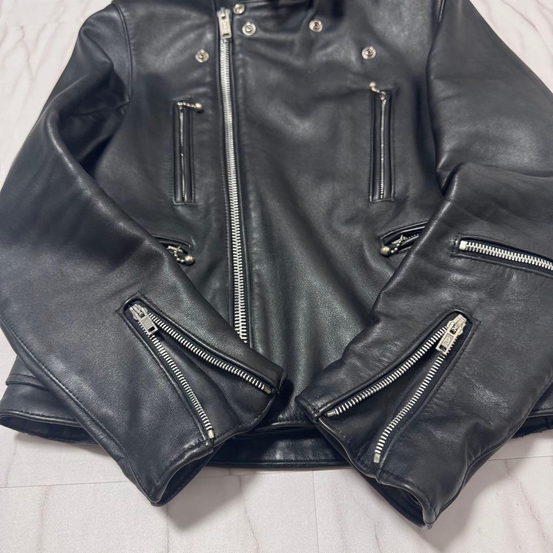 美品✨666 レザーダブルライダースジャケット ステアハイド ブラック 本革34