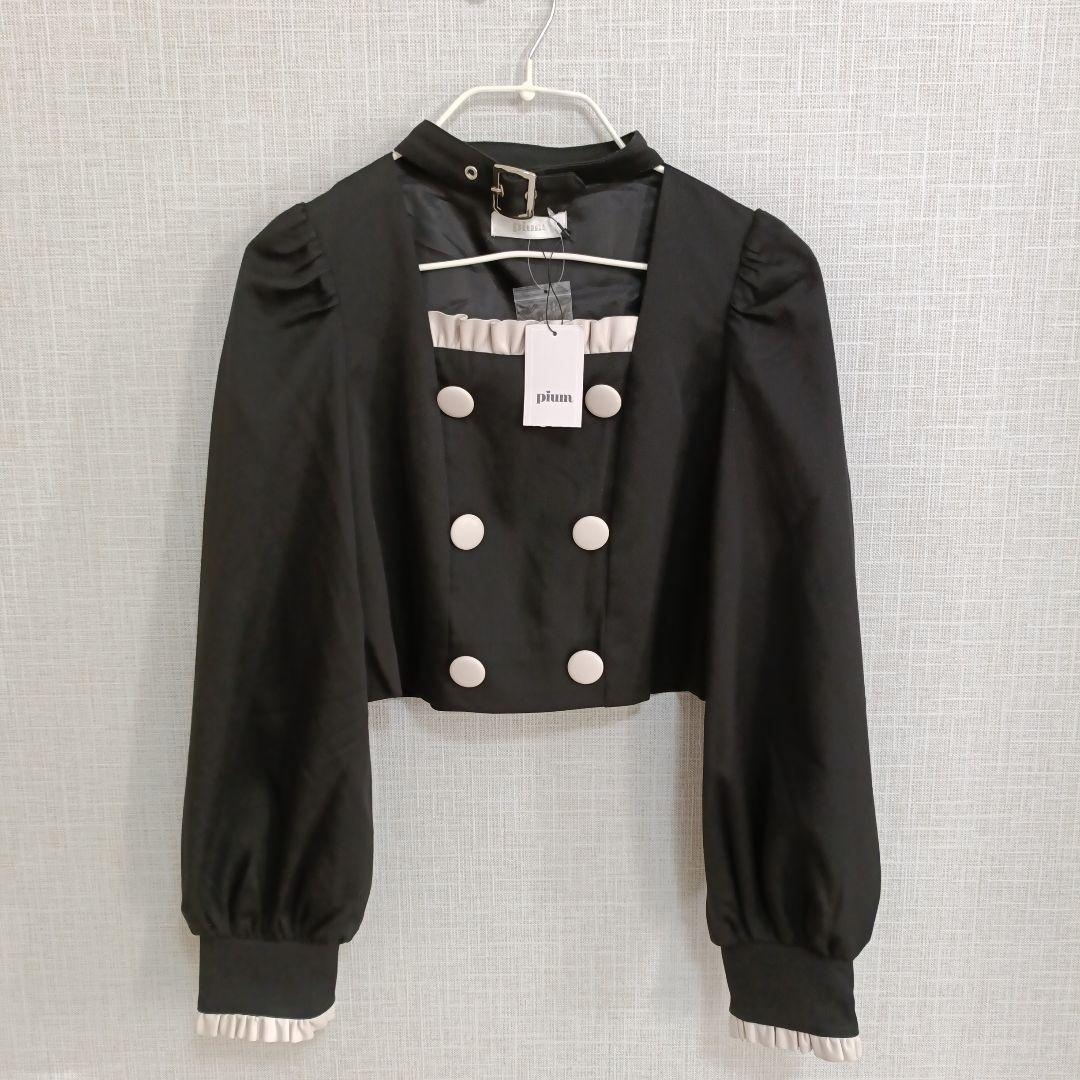 【未使用タグ付】pium チョーカーベルトフリルトップス　ブラック