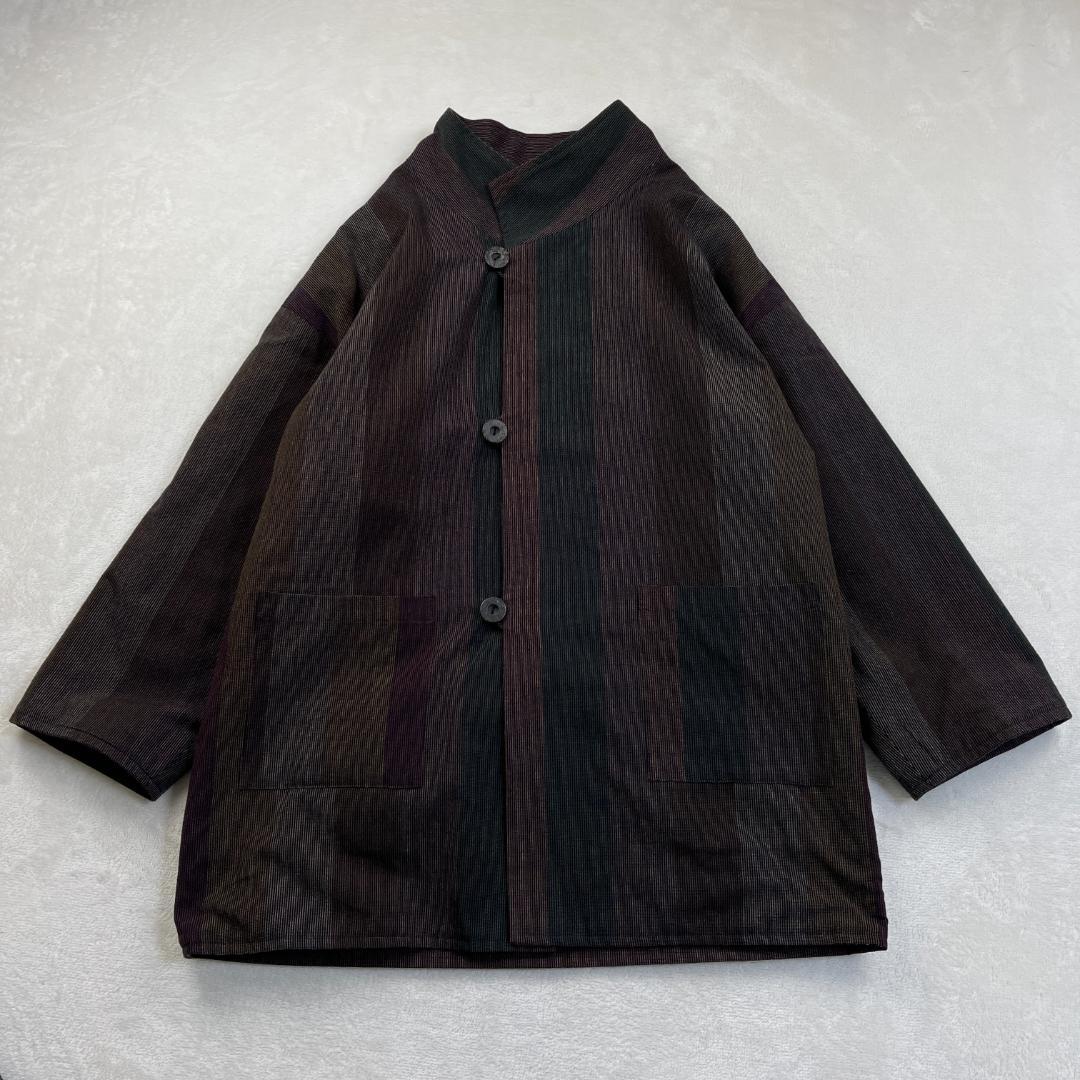 儀右ヱ門　リバーシブルパッチワークコート　ストライプ　　ギエモン