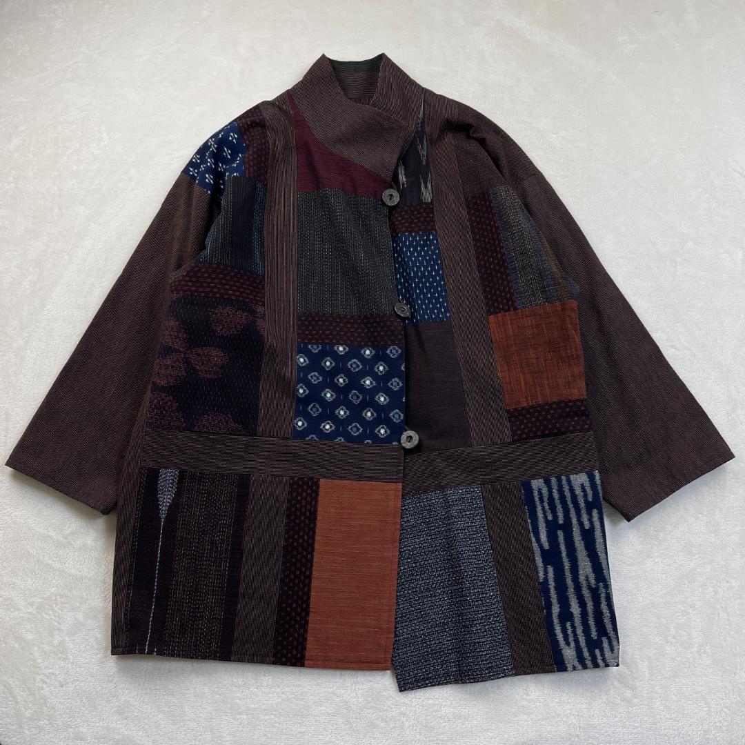 儀右ヱ門　リバーシブルパッチワークコート　ストライプ　　ギエモン