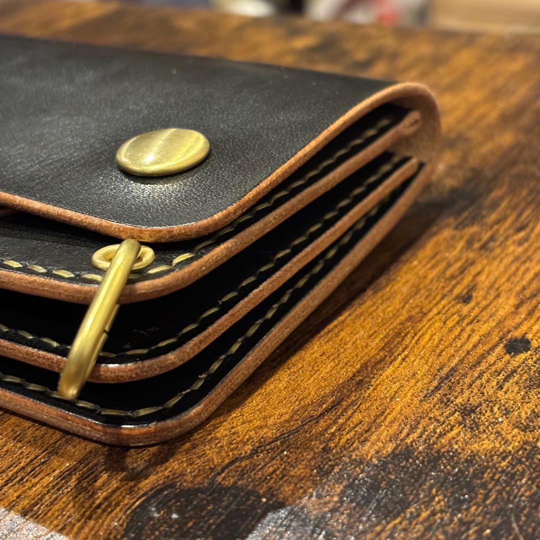 栃木レザー　トラッカーウォレット　茶芯ブラック　3層