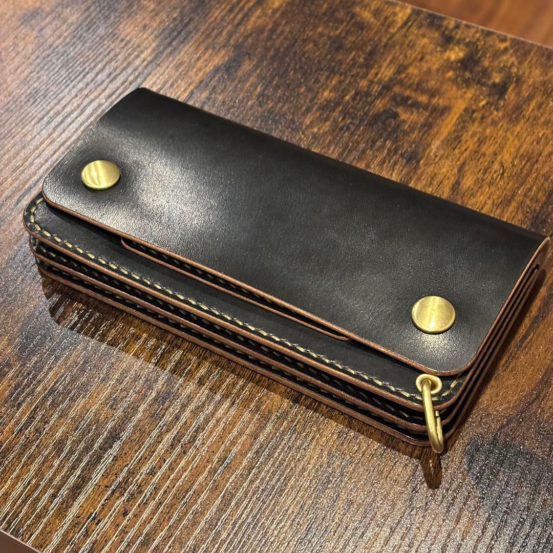栃木レザー　トラッカーウォレット　茶芯ブラック　3層
