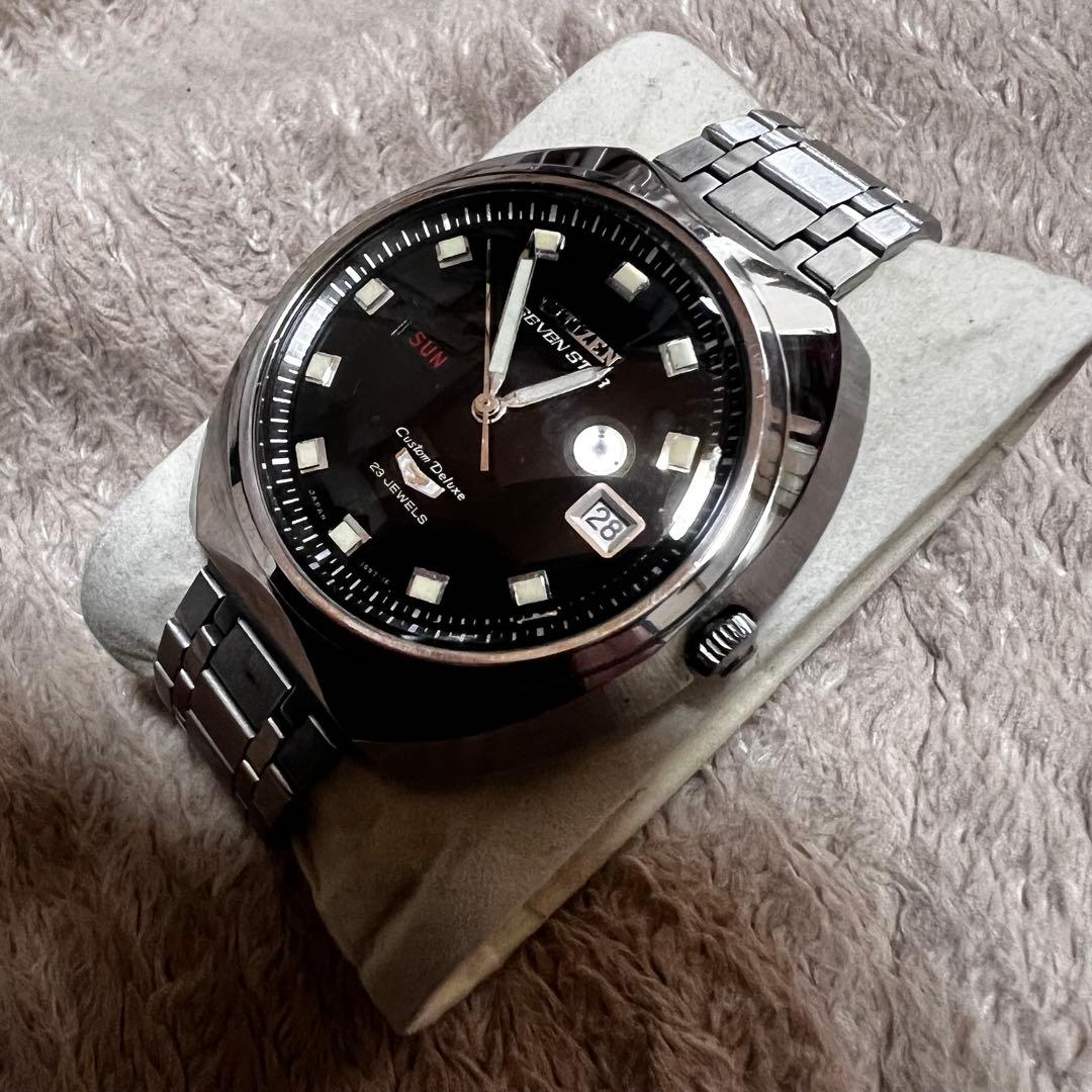 最安値　極上品　美品稼働1968年代物　希少ビンテージ時計ブラックcustom7