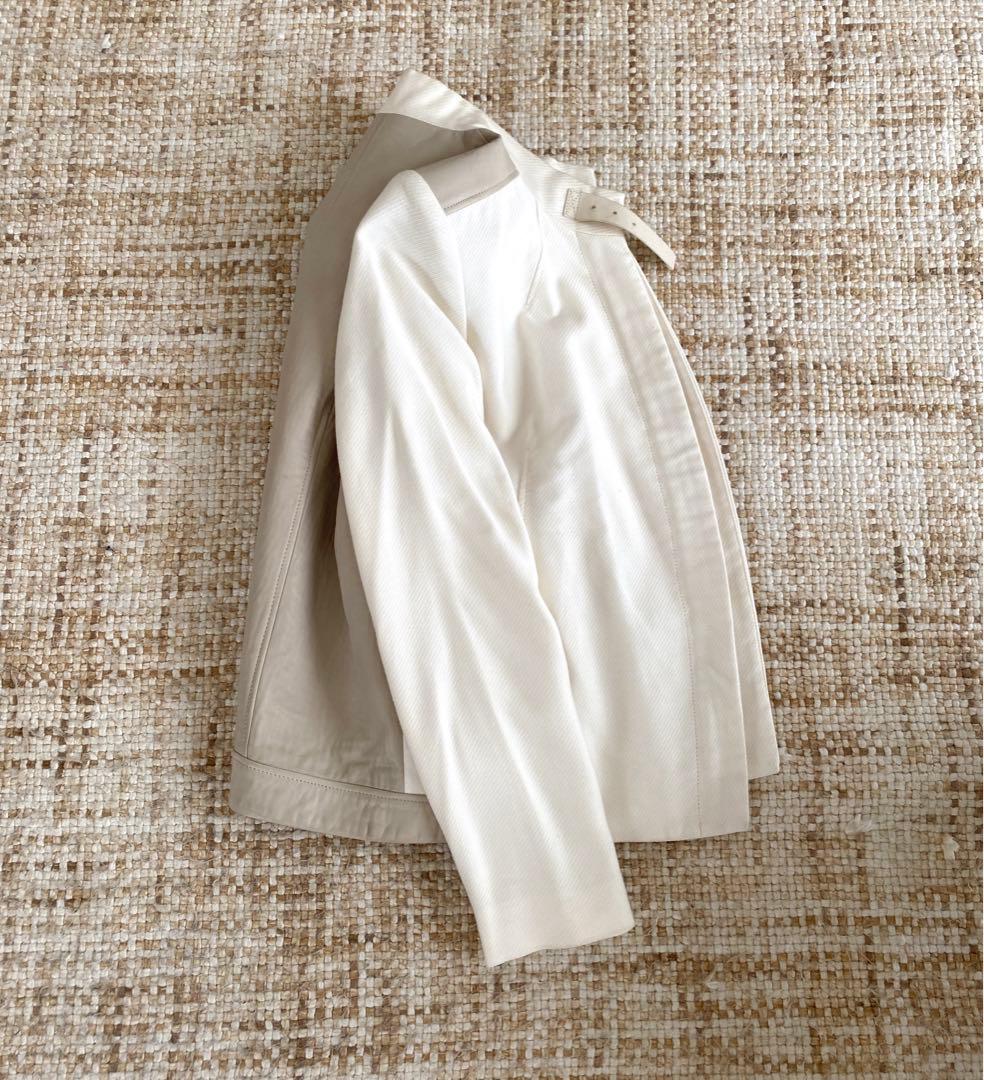 HELMET LANG ライダースジャケット 白×グレージュ　0