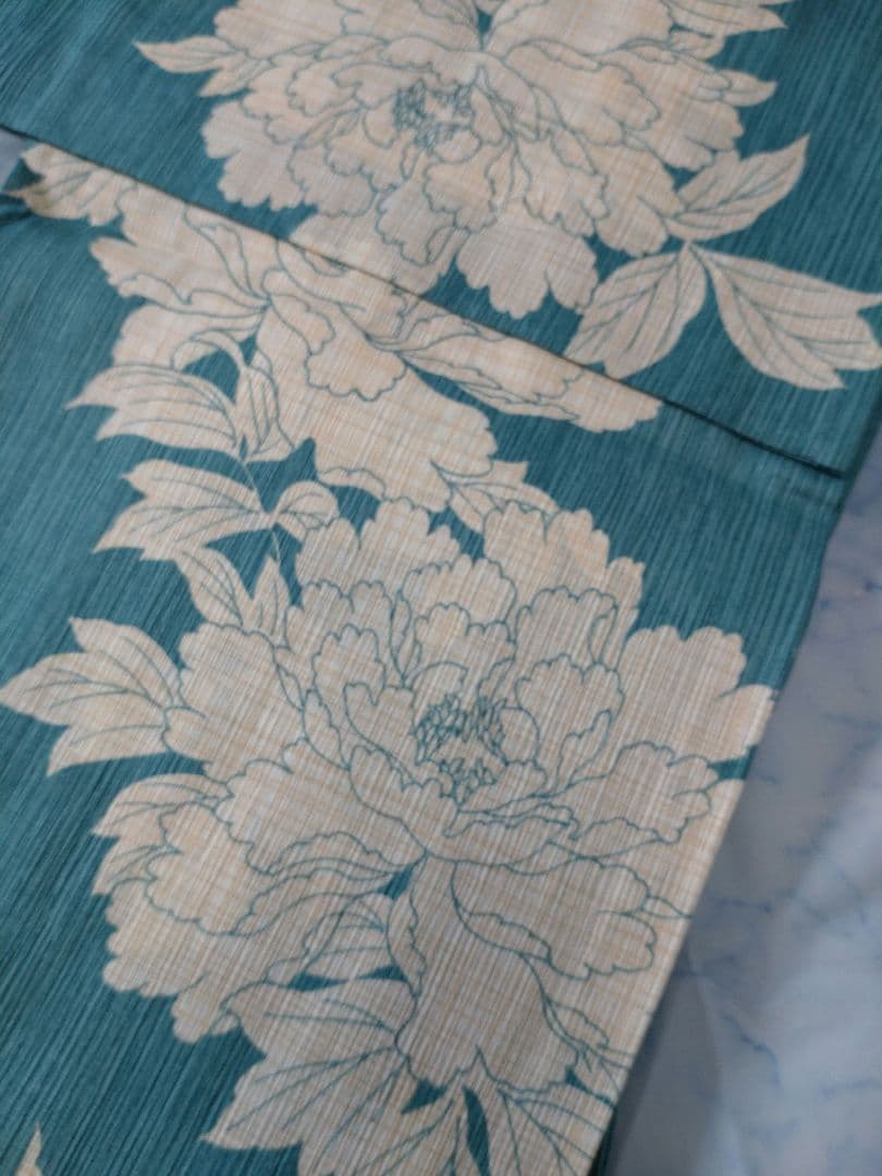 【ラスト１枚】✿新品未使用　綿麻浴衣　ターコイズブルー　高級浴衣　碧色　牡丹