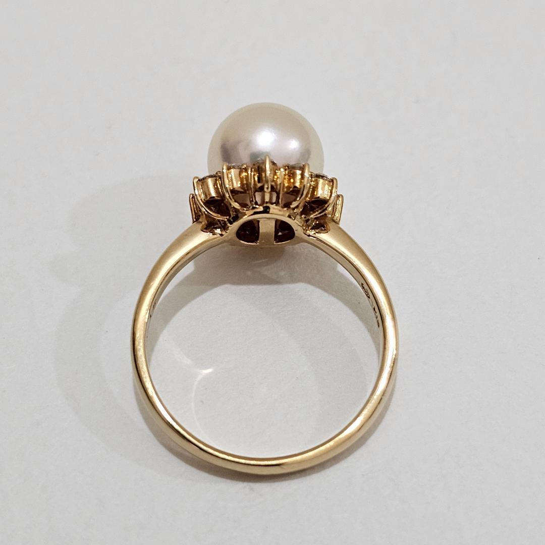 1861 タサキパールダイヤリングK18YGイエローゴールド10号8.3mm