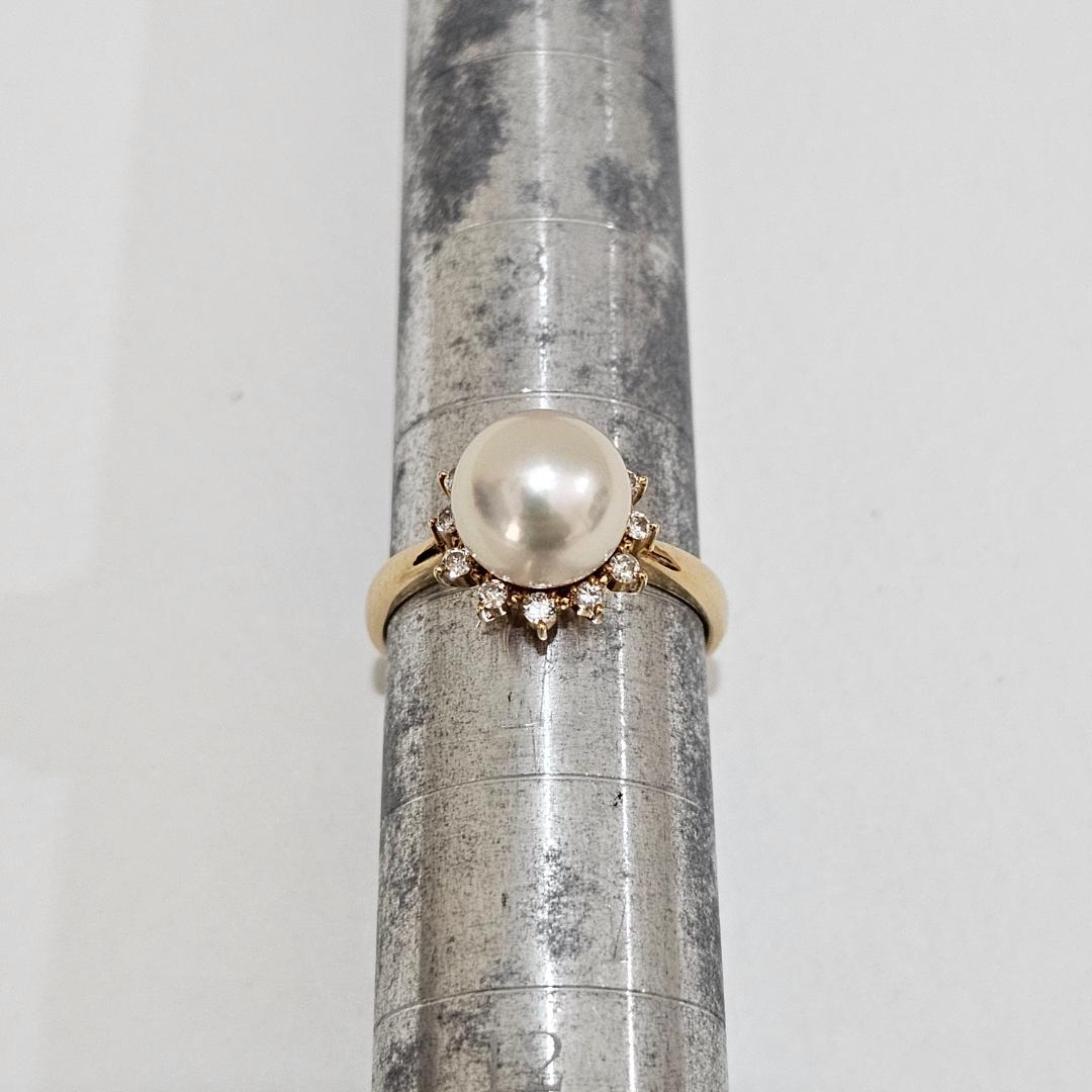 1861 タサキパールダイヤリングK18YGイエローゴールド10号8.3mm