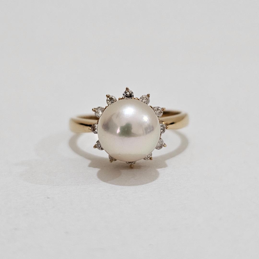 1861 タサキパールダイヤリングK18YGイエローゴールド10号8.3mm