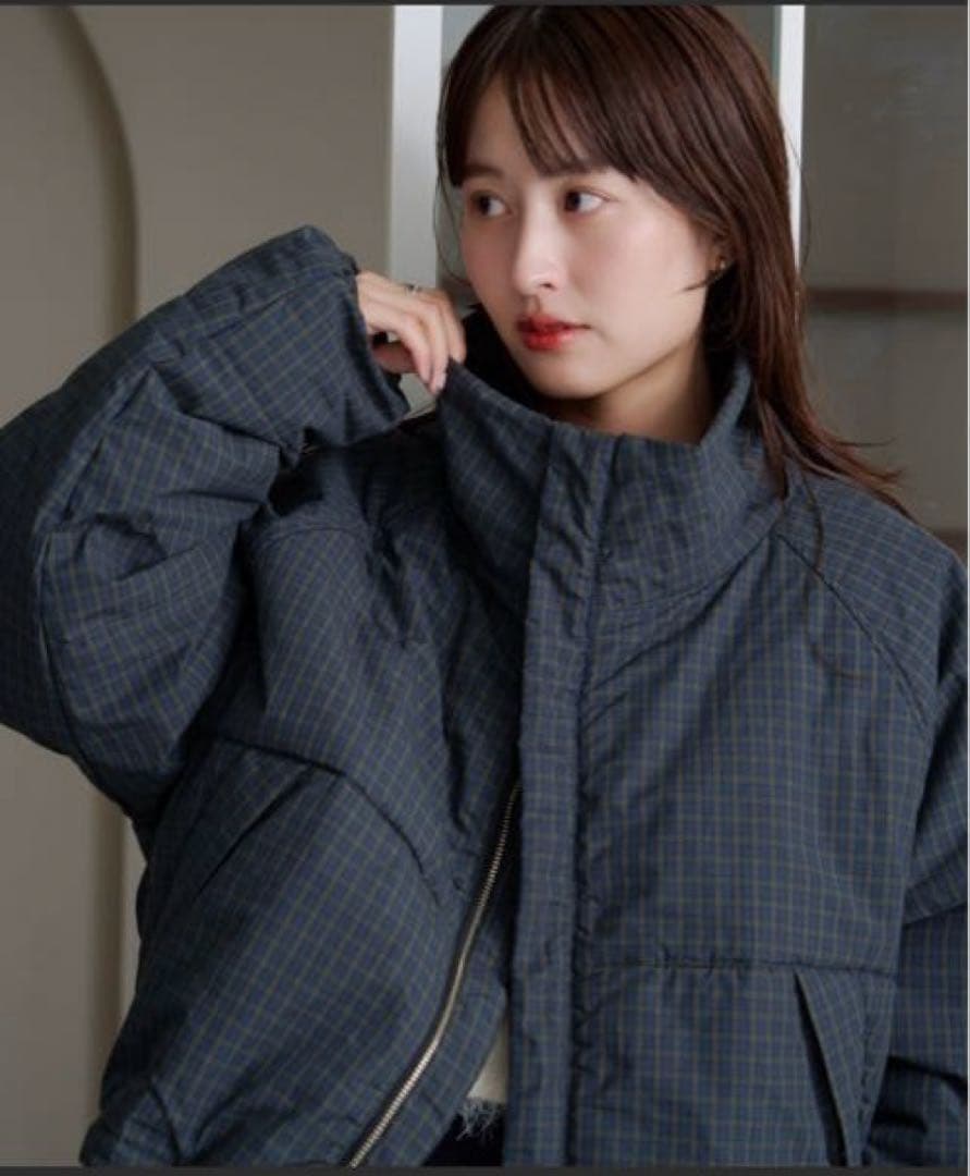 Kastane チェック中綿リバーシブルアウター グリーン M