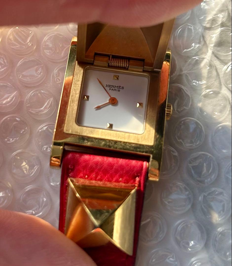 【貴重】HERMES エルメス メドール スクエア レッドベルト クォーツ