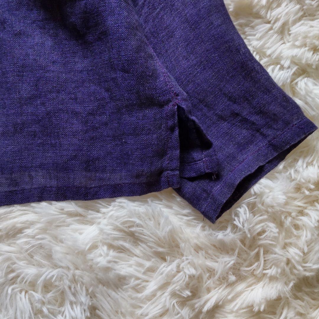 登美 群言堂　リネン ブラウス　ネイビー　石見銀山　日本製　美品