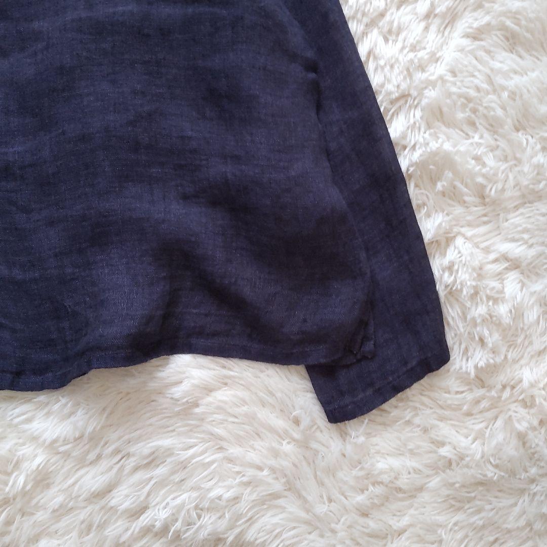 登美 群言堂　リネン ブラウス　ネイビー　石見銀山　日本製　美品