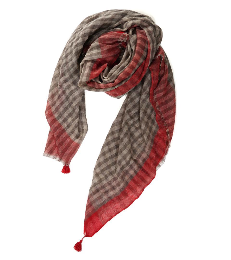 カトマンズ製 ARTS&SCIENCE フリンジ チェック カシミヤストール