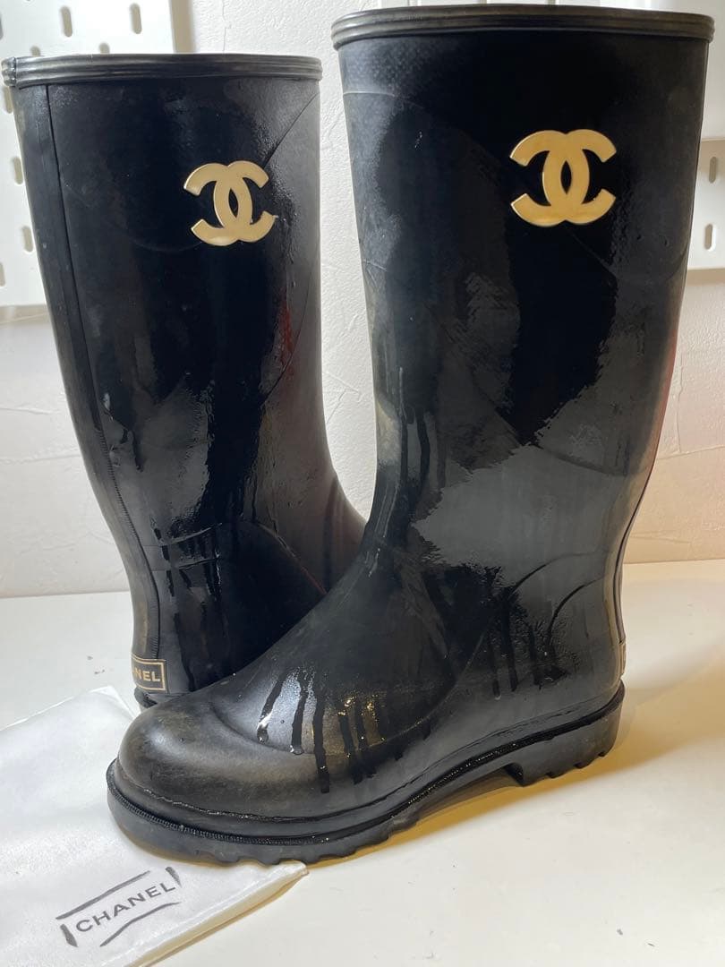 【激レア】CHANEL シャネル ヴィンテージ ココマーク レインブーツ 長靴