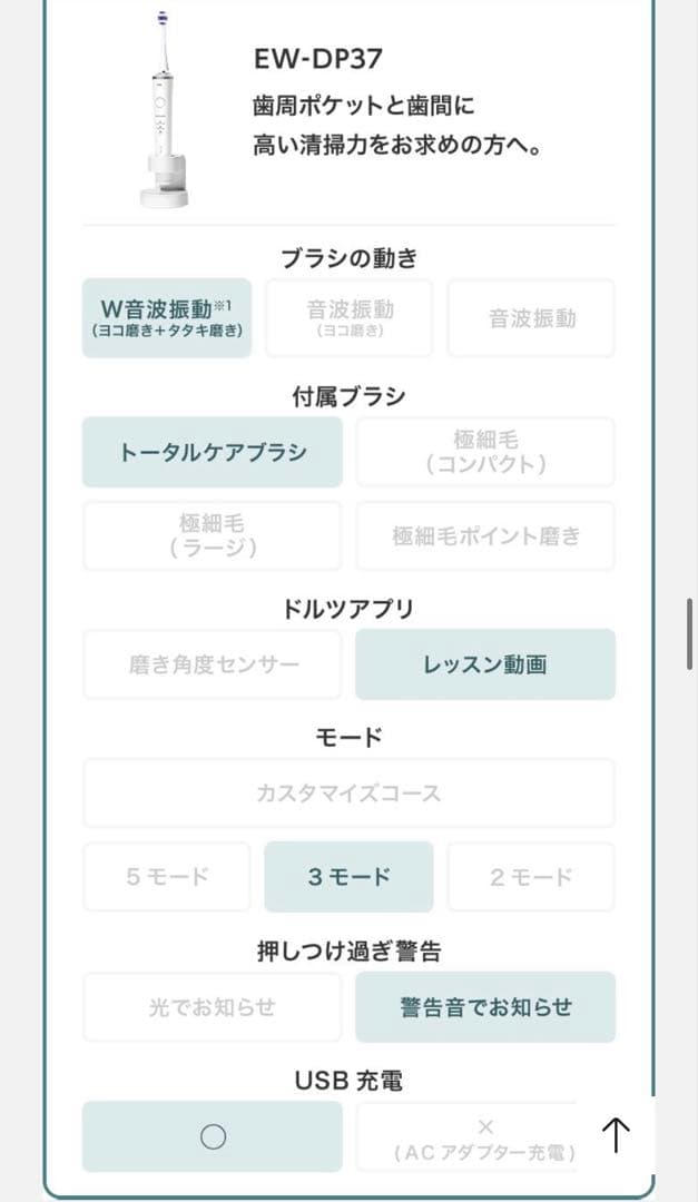 Panasonic 電動歯ブラシ ドルツ EW-DP37-W 新品未開封