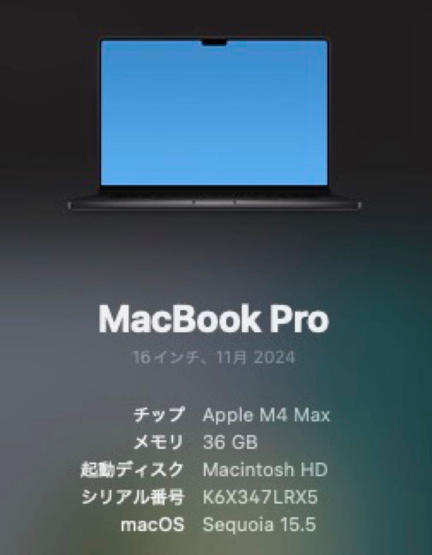 MacBook本体 Apple MacBook Pro M4MAX 36GB 32Core 1TB