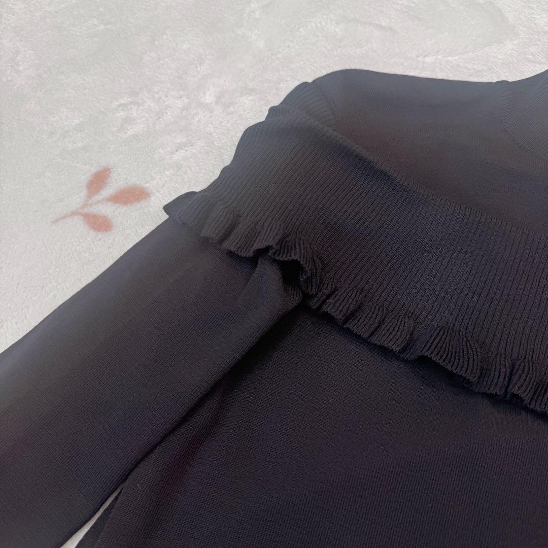 美品 Christian Dior ブラック フリル ニット セーター M 黒