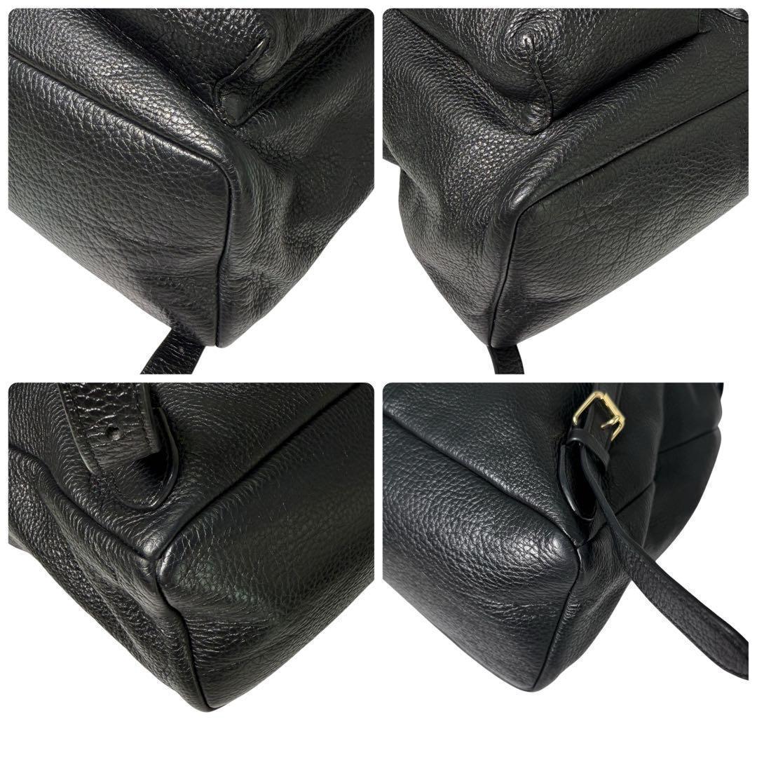 極美品 コーチ リュック バックパック レザー ブラック フラップ ターンロック