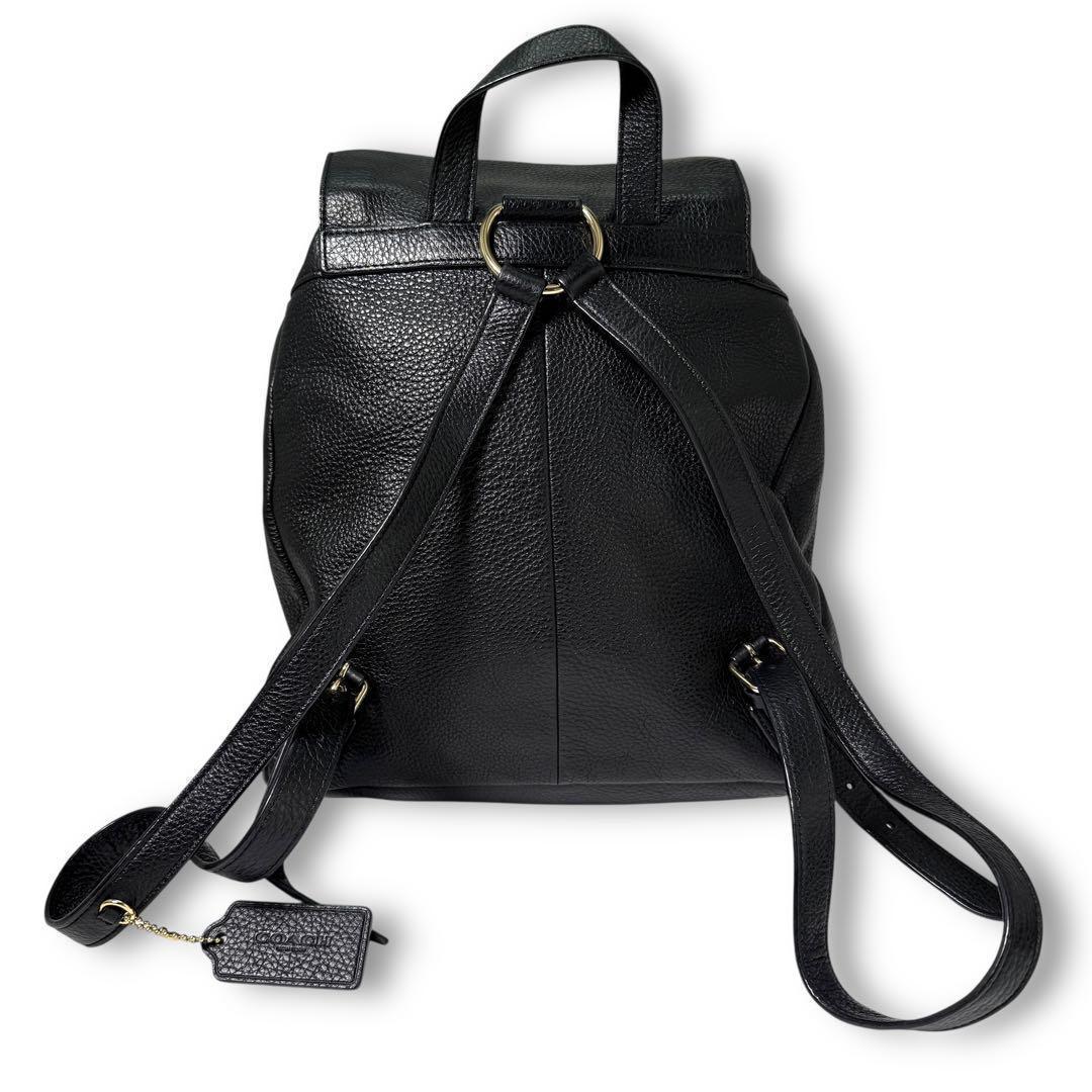 極美品 コーチ リュック バックパック レザー ブラック フラップ ターンロック