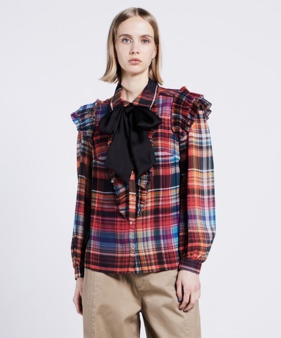 ダブルスタンダードクロージング チェックシフォンボウタイブラウス