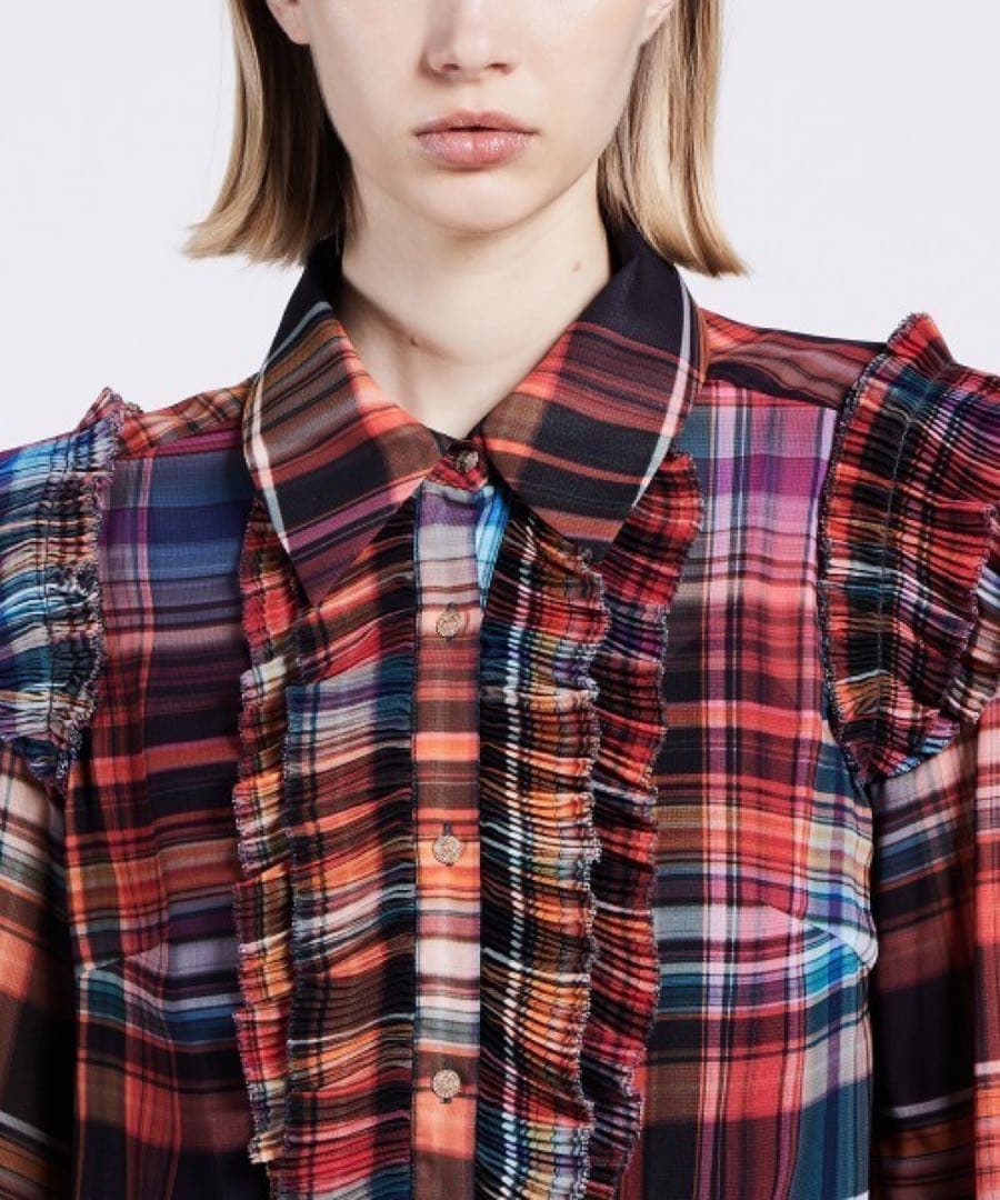 ダブルスタンダードクロージング チェックシフォンボウタイブラウス