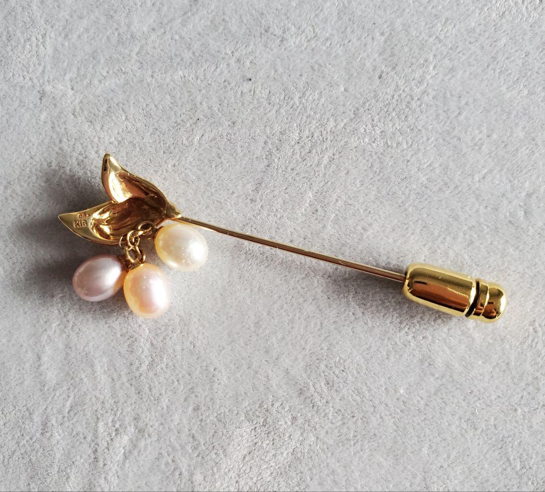 【未使用品】ミキモト　MIKIMOTO　K18　3Pパールピンブローチ