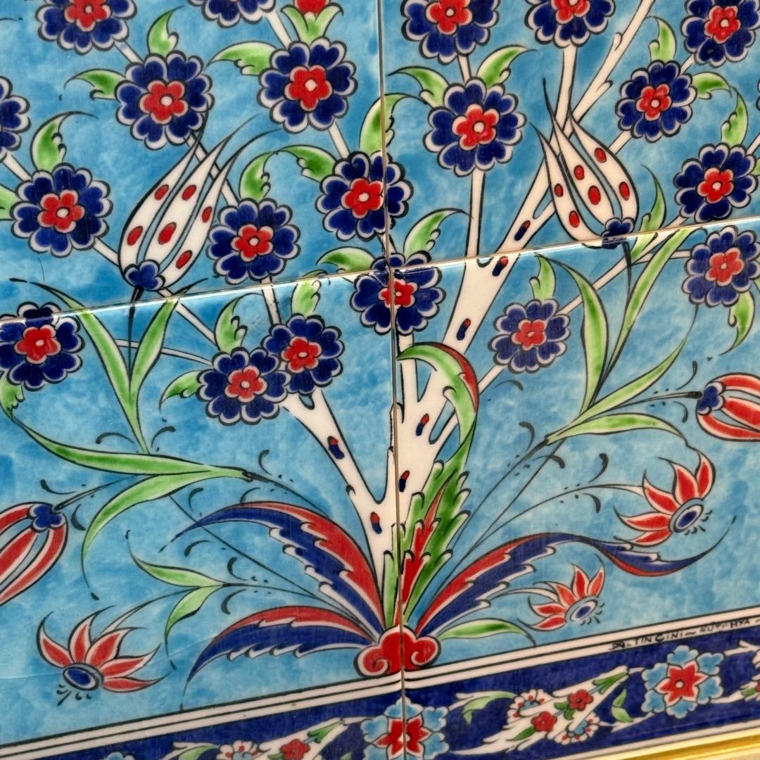 H112K15b トルコ陶器 手書きタイル 額装