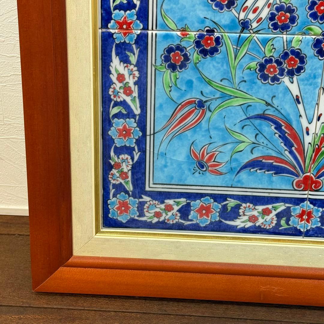 H112K15b トルコ陶器 手書きタイル 額装