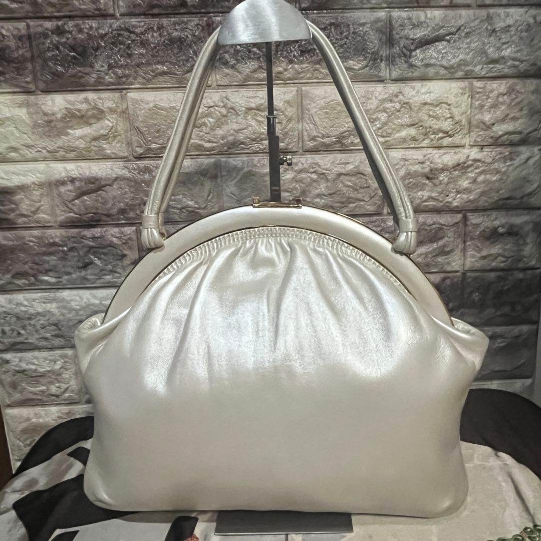 希少☆美品☆本革濱野皮革工藝 HAMANOがま口貴石 サンピエトロ ハンドバッグ