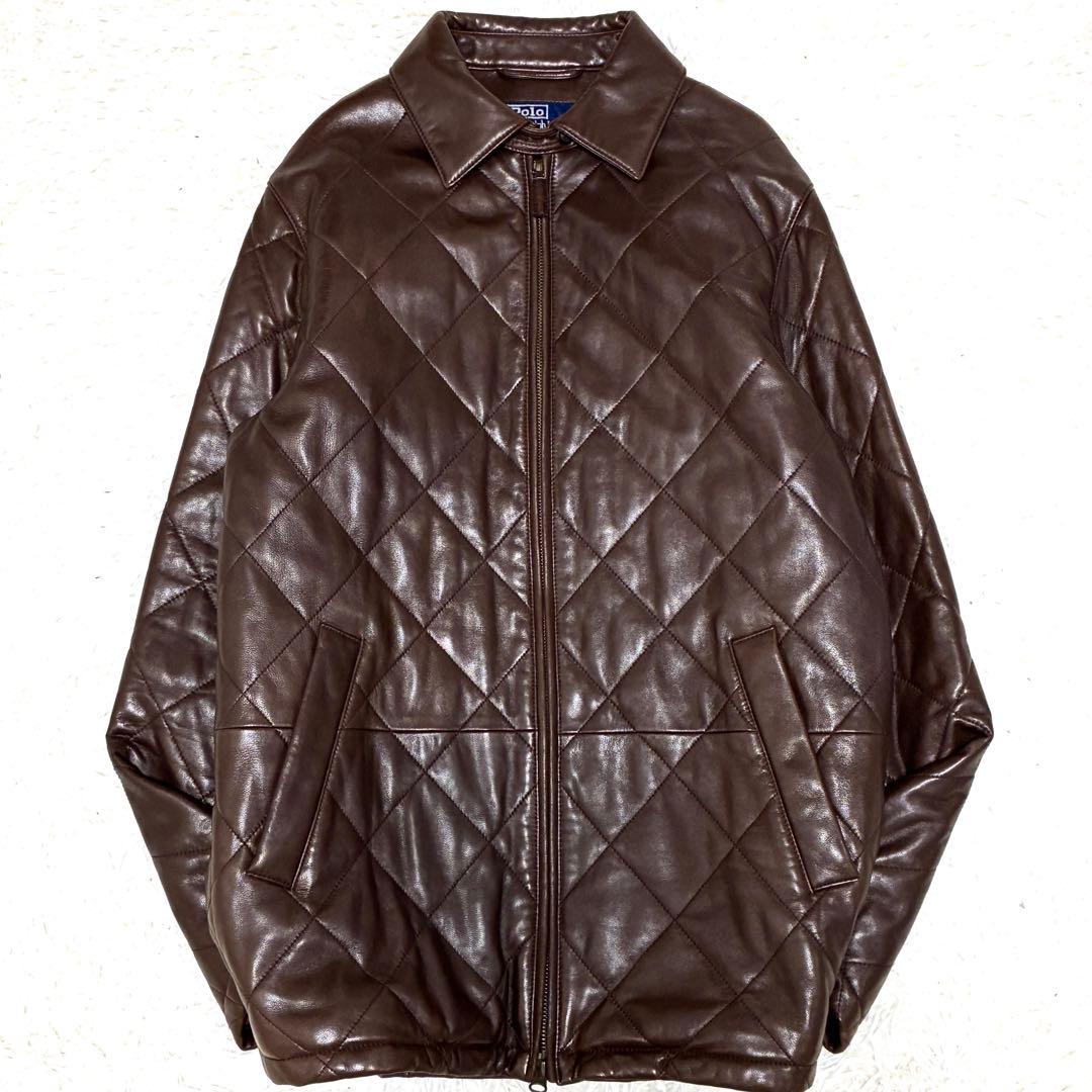 極美品 ポロラルフローレン ラムレザージャケット キルティング ジップ M 茶
