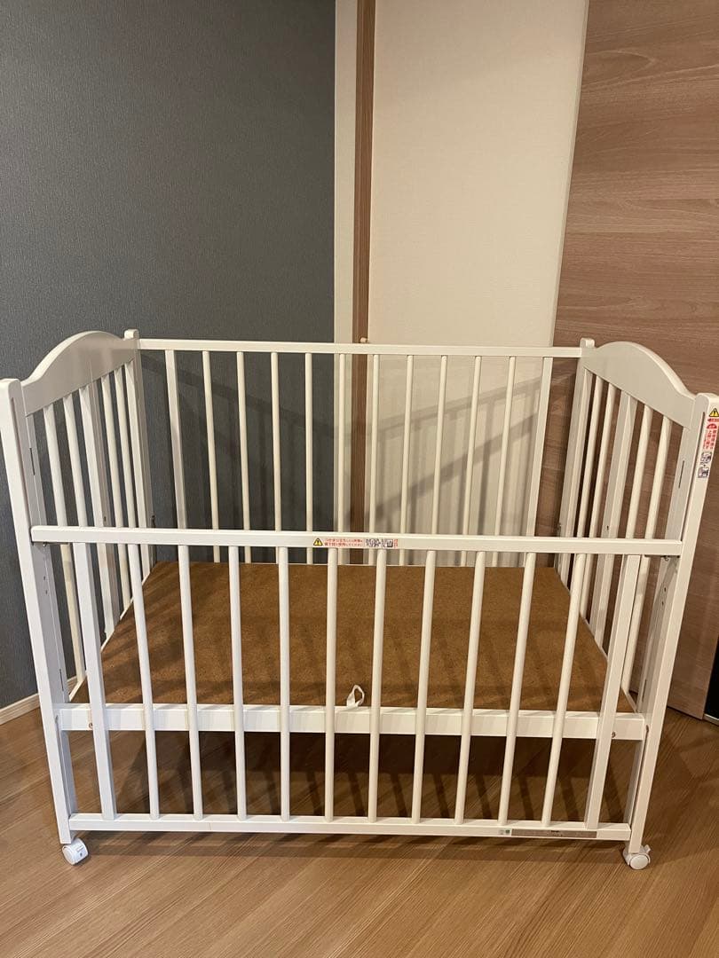 石崎家具　日本製　ホワイト　ベビーベッド　スリーピー　収納付き　ワンタッチ