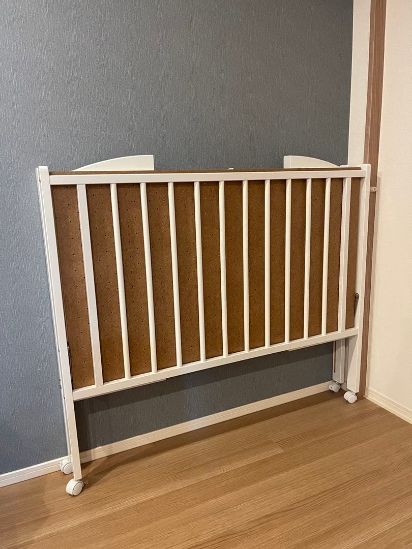 石崎家具　日本製　ホワイト　ベビーベッド　スリーピー　収納付き　ワンタッチ