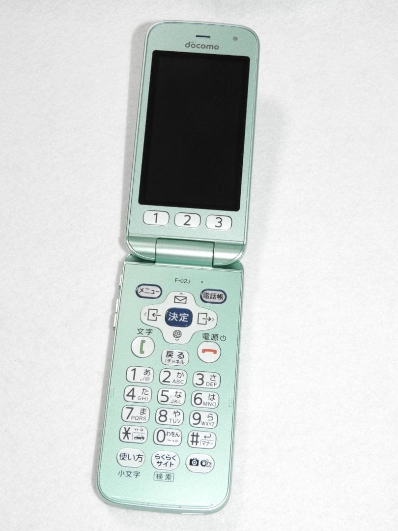 富士通 らくらくホン F-02J グリーン docomo ガラホ 4G LTE