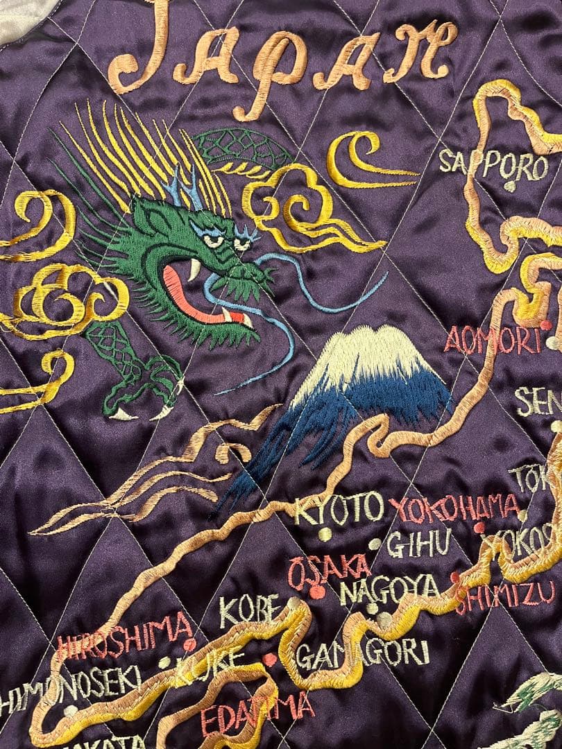 別珍　テーラー東洋　スカジャン　黒×紫　鹿　龍　富士　日本地図　アラスカジャン