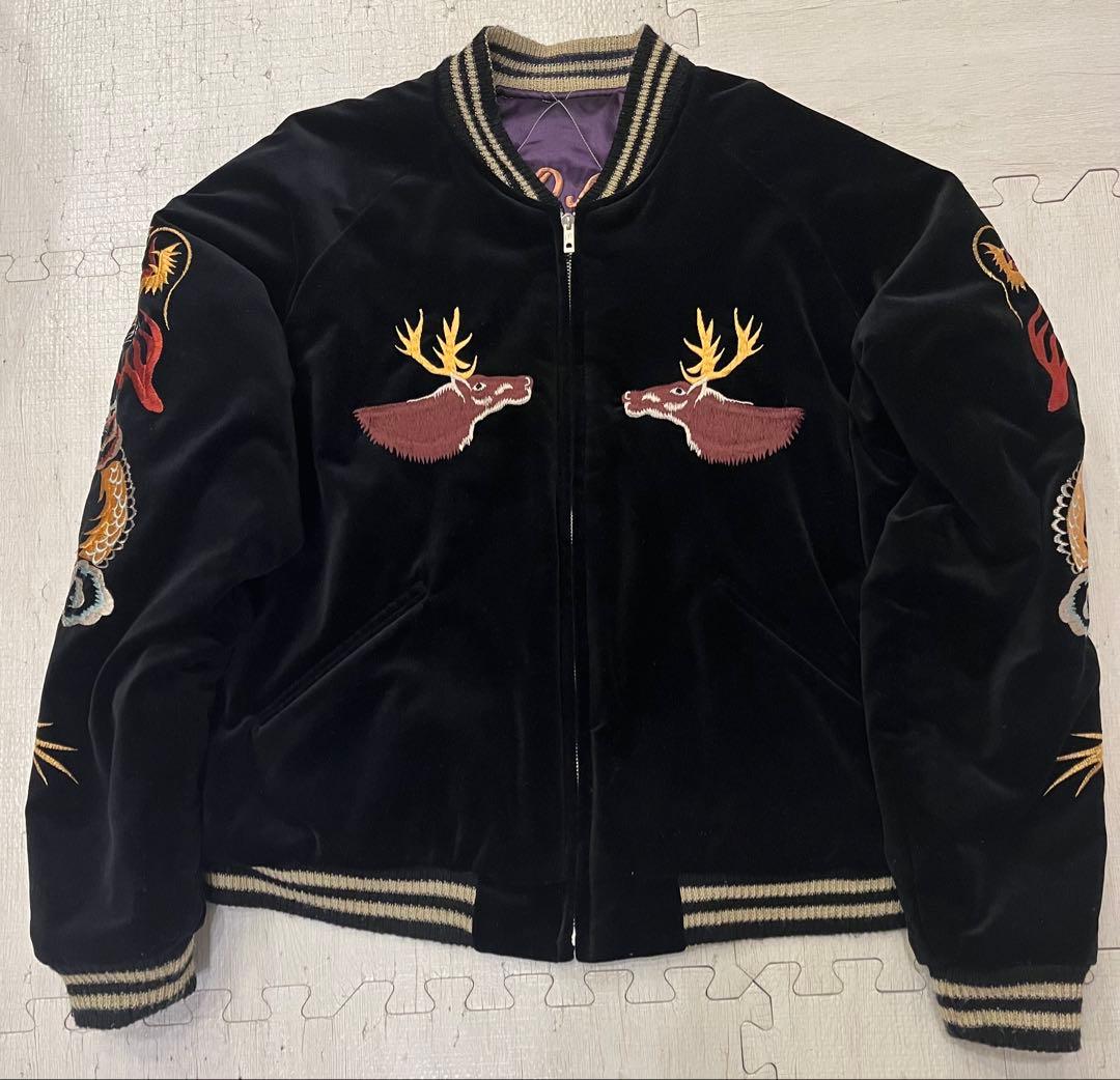 別珍　テーラー東洋　スカジャン　黒×紫　鹿　龍　富士　日本地図　アラスカジャン