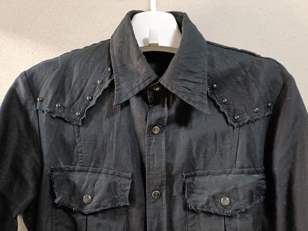 5351プール・オム ポンチョ付き半袖ワークシャツ 両腕と背中にレザー部分有り