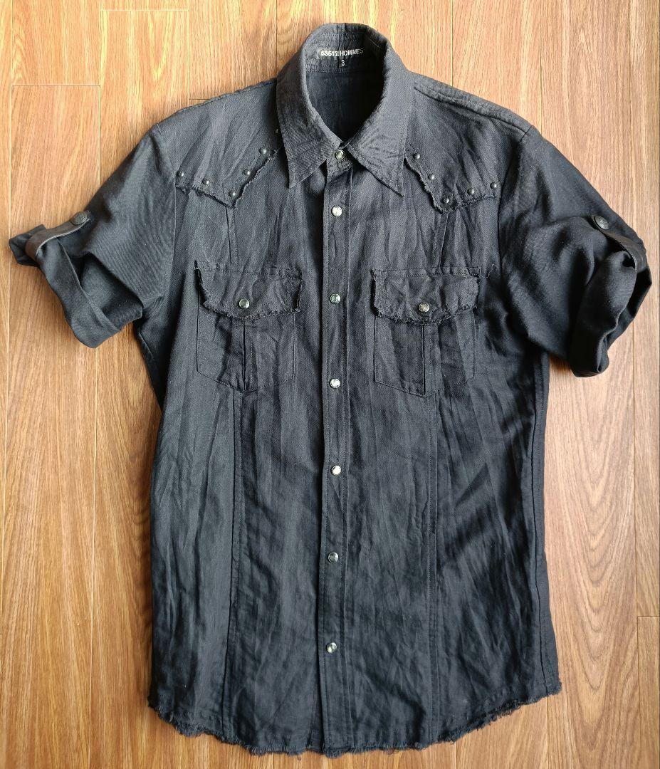 5351プール・オム ポンチョ付き半袖ワークシャツ 両腕と背中にレザー部分有り