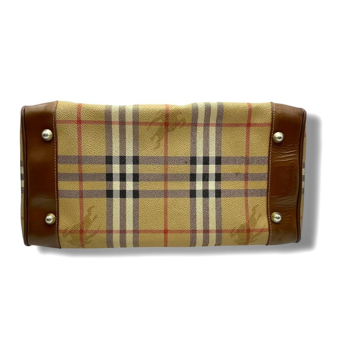 バーバリー PVC レザー ミニボストンバッグ ノバチェック ホースロゴ