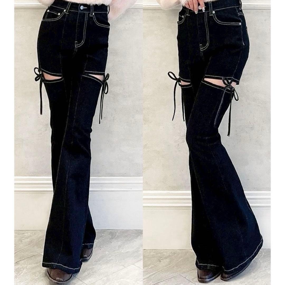 RESEXXY カットアウトリボンデニムパンツ ブラック