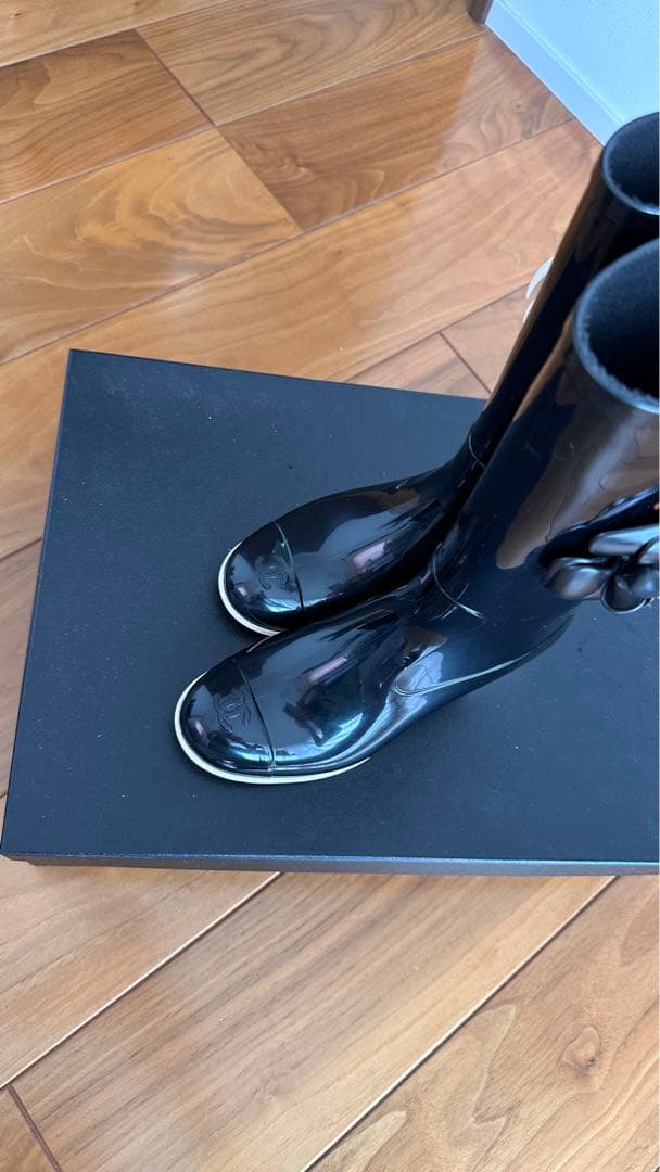 美品　シャネル　カメリア　レインブーツ　CHANEL