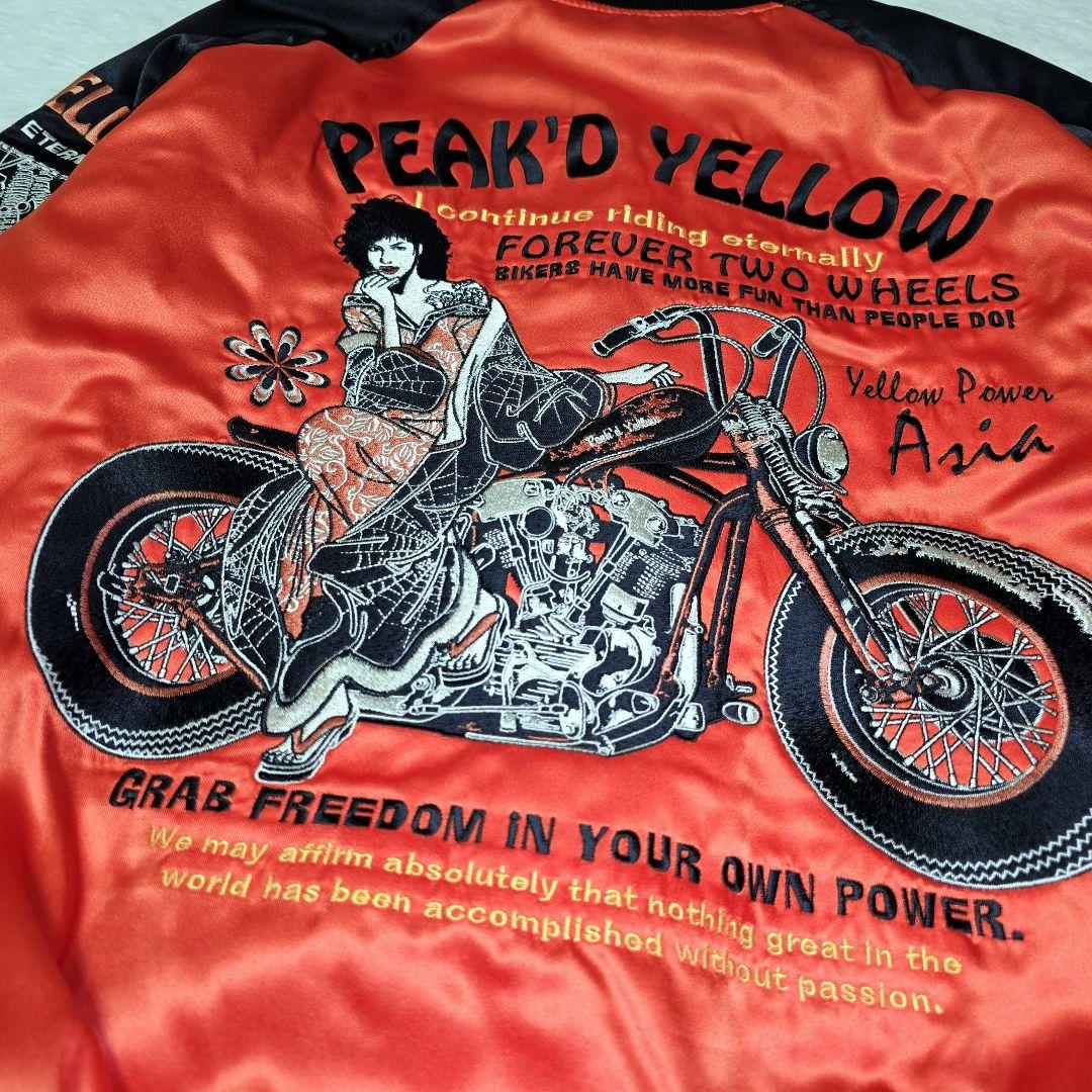 PEAK'D YELLOW スカジャン ブラック×オレンジ 刺繍 バイク 和柄