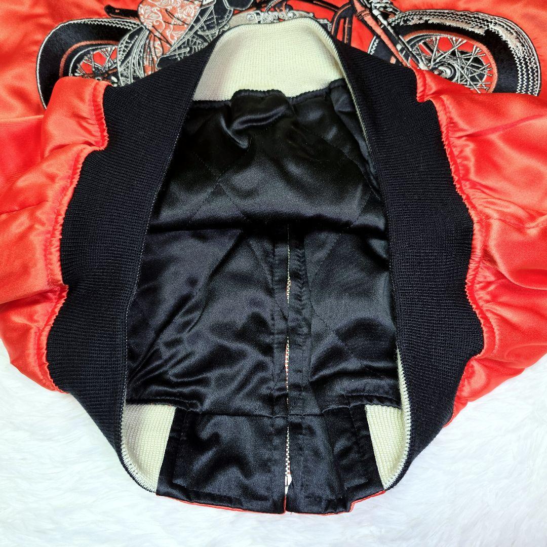 PEAK'D YELLOW スカジャン ブラック×オレンジ 刺繍 バイク 和柄