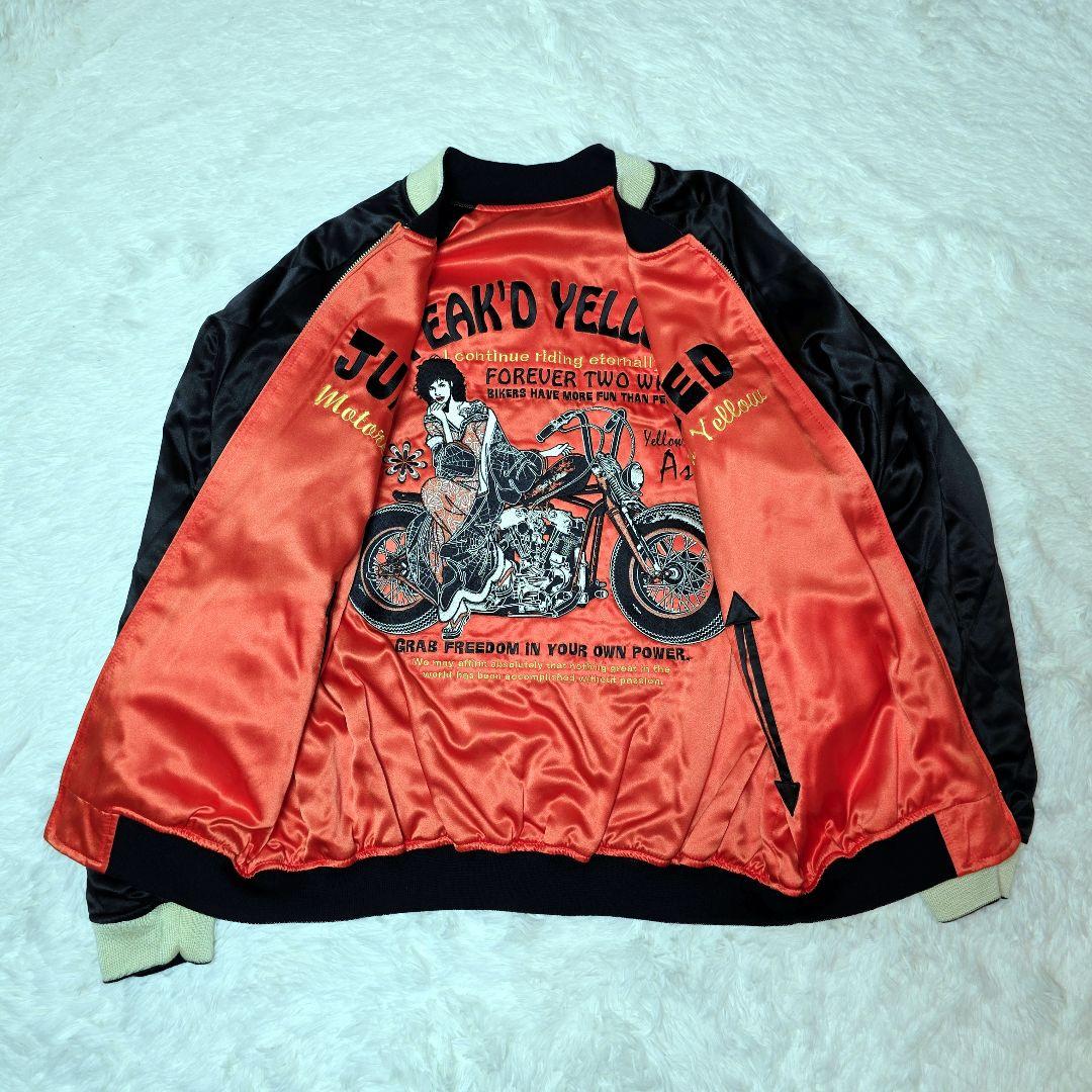 PEAK'D YELLOW スカジャン ブラック×オレンジ 刺繍 バイク 和柄
