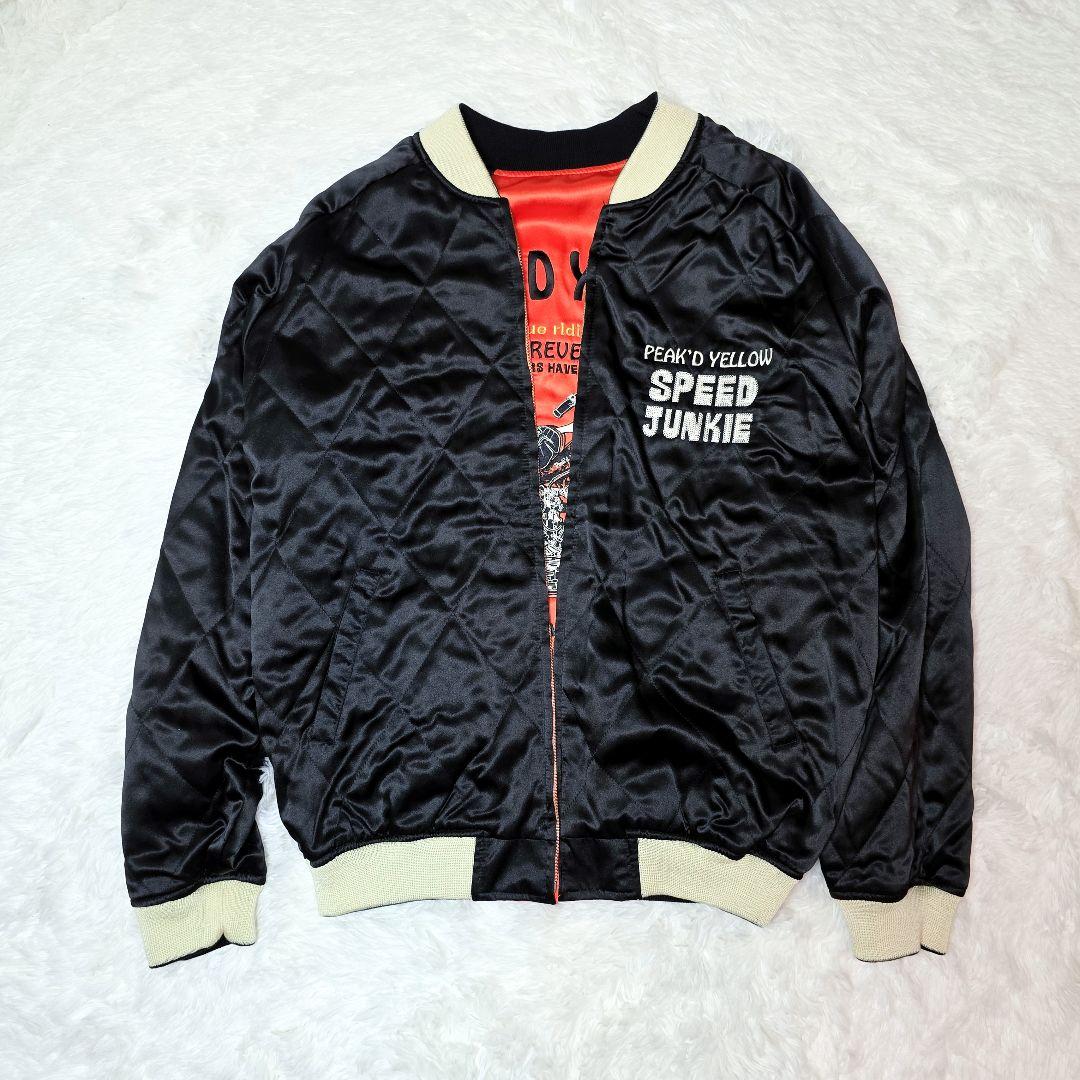 PEAK'D YELLOW スカジャン ブラック×オレンジ 刺繍 バイク 和柄
