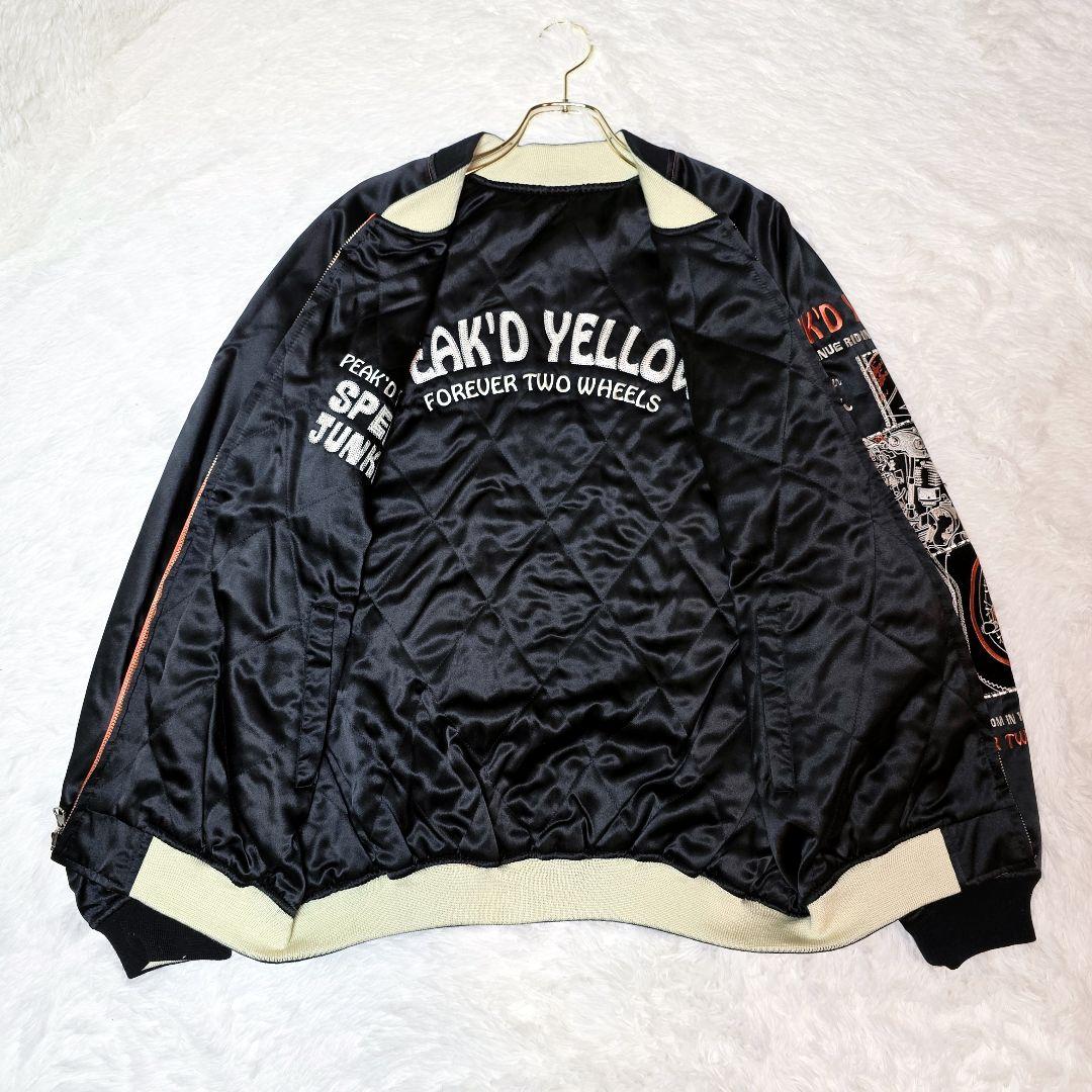 PEAK'D YELLOW スカジャン ブラック×オレンジ 刺繍 バイク 和柄