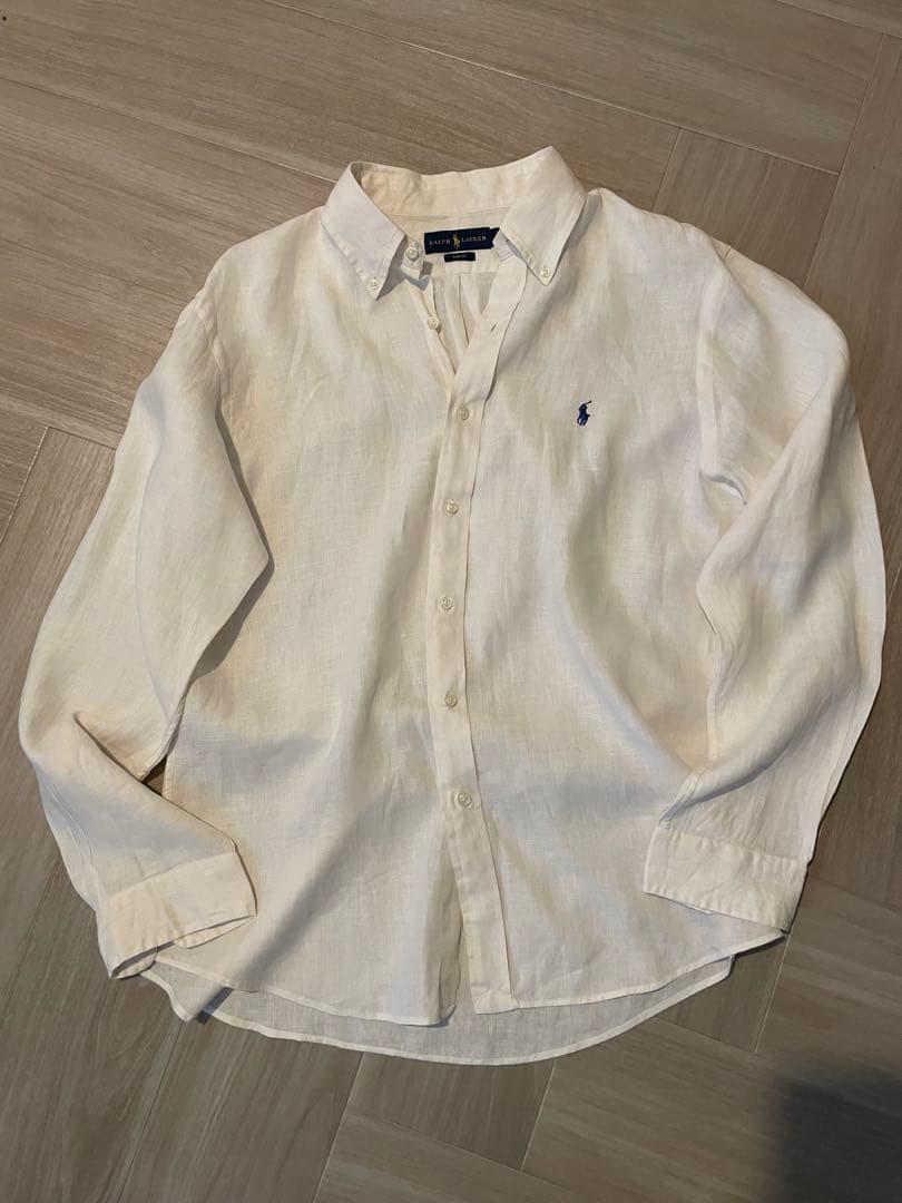 た*ま様 ラルフローレン リネンシャツ 麻シャツ オフホワイト アイボリー L