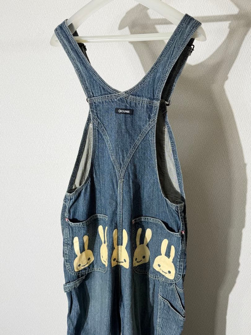 CUNE キューン うさぎプリント デニムオーバーオール サロペット S