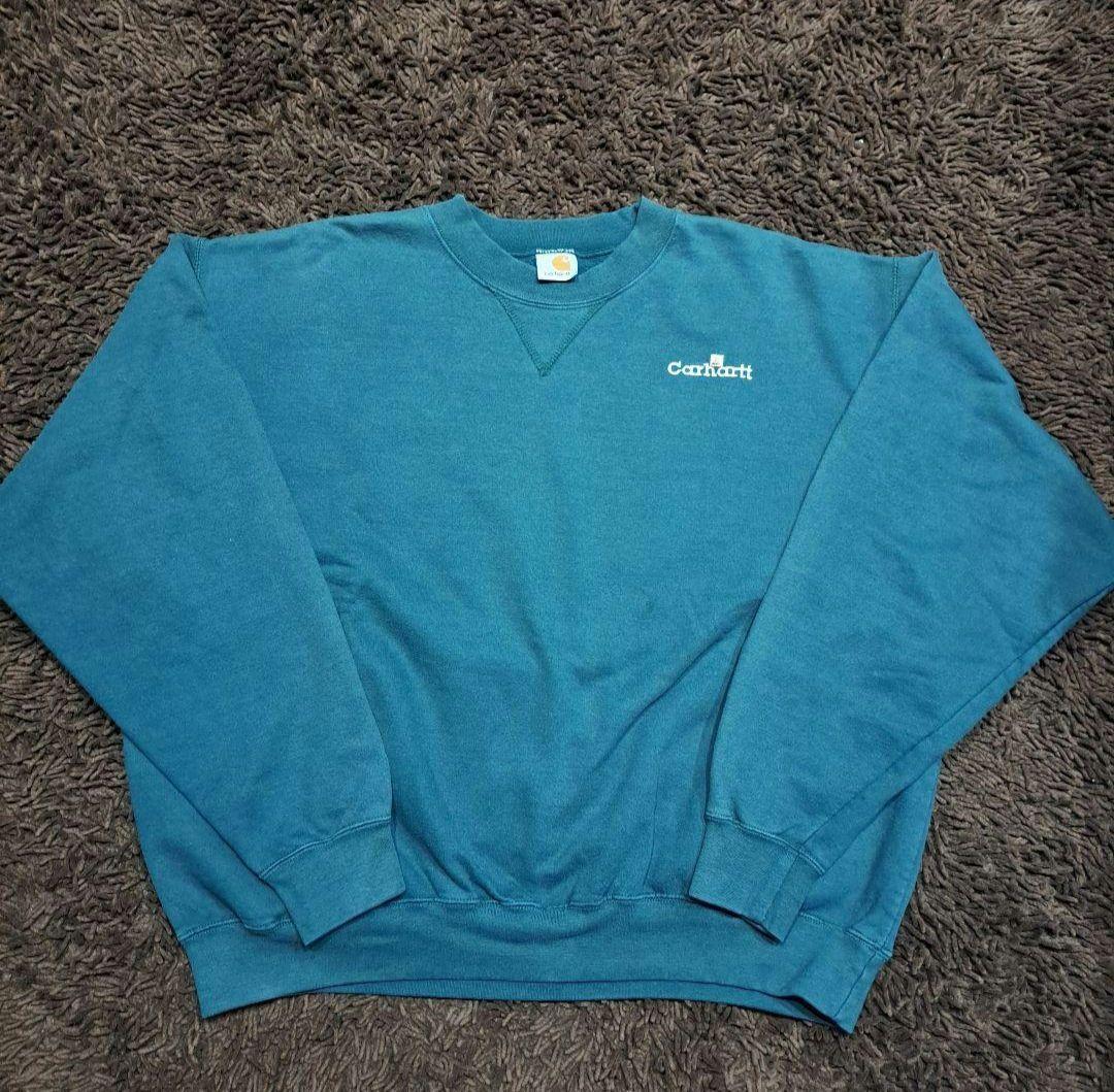 【90s USA製 カーハート】肉厚 2XL 刺繍ロゴ 旧ロゴ スウェット 緑